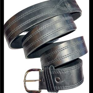 Leegin BLACK Leather BELT brass Silver Buckle Handcrafted in USA Fits 46-53” Men